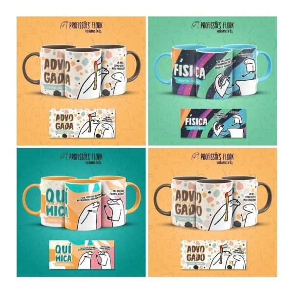 Combo Profissões Artes Estampas Sublimação Caneca Flork V3