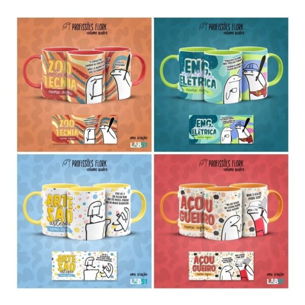 Combo Profissões Artes Estampas Sublimação Caneca Flork V4
