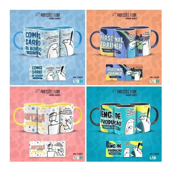 Combo Profissões Artes Estampas Sublimação Caneca Flork V4