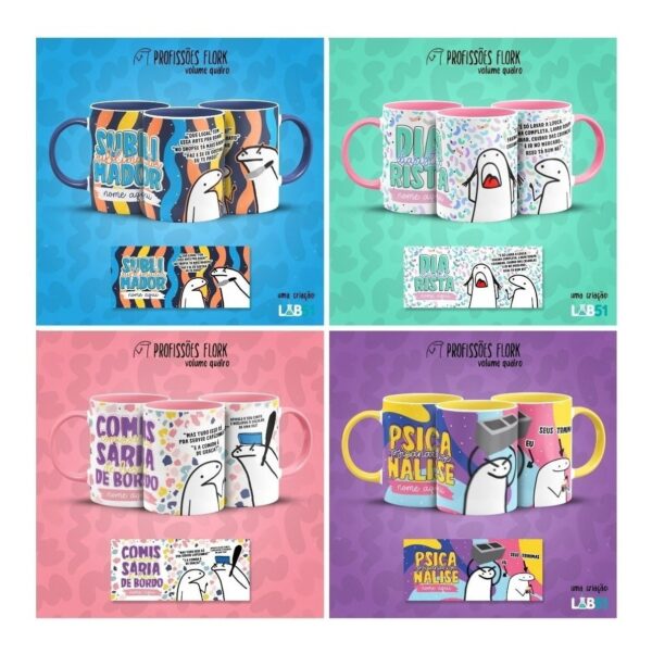 Combo Profissões Artes Estampas Sublimação Caneca Flork V4