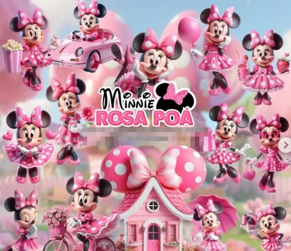 Conjunto de Artes Digitais Minnie Rosa Poá em PNG