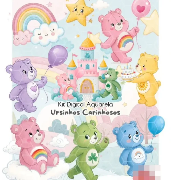 Conjunto Ursinhos Carinhosos Aquarela - Arquivos em PNG
