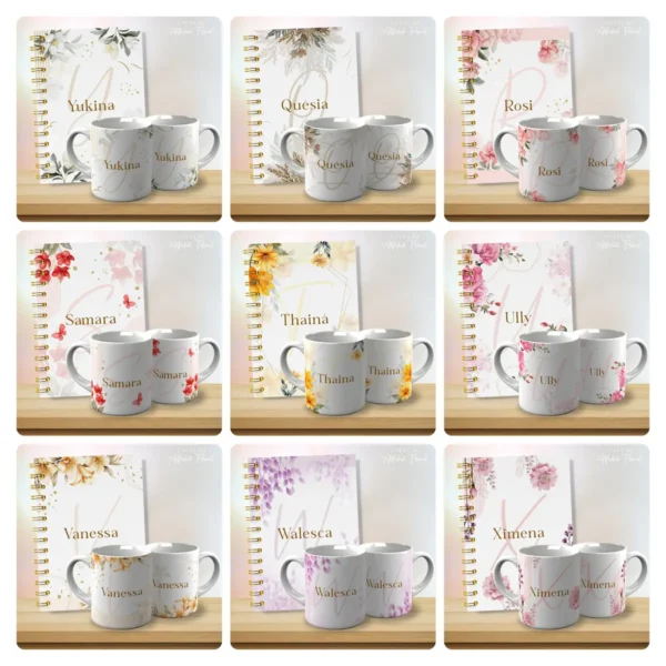 Designs para Caneca: Alfabeto Floral Editável - 53 Artes