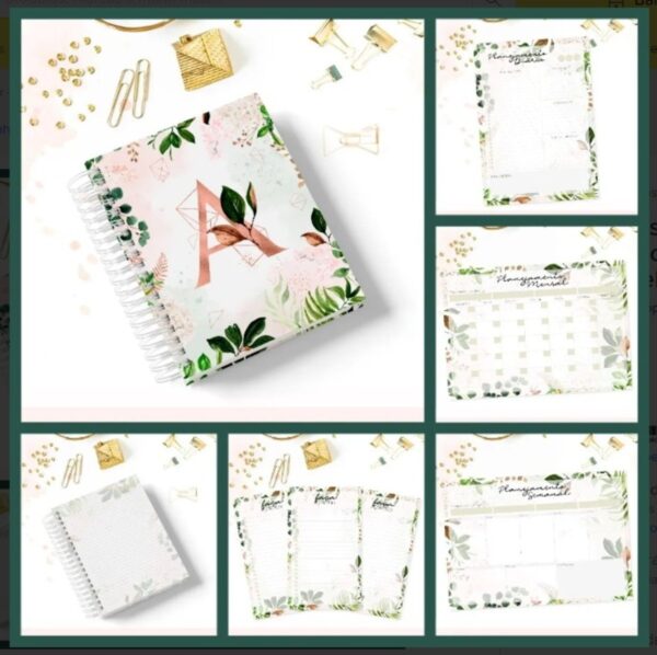 desk planner alfabeto floral verde escuro arquivo digital encadernacao geral