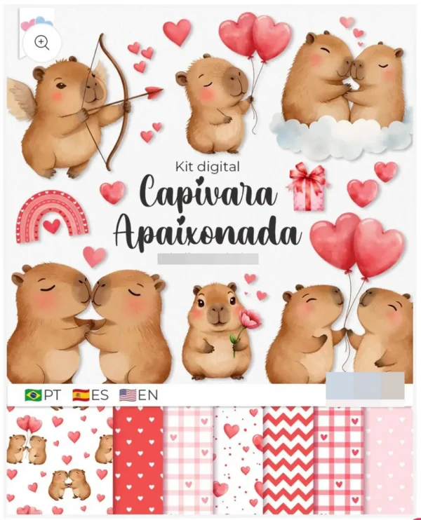Dia dos Namorados com Capivara - Kit PNG Personalizado