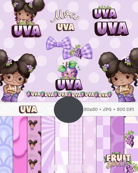 Download Kit Boneca Cute com Uvas Aquarela para DIY