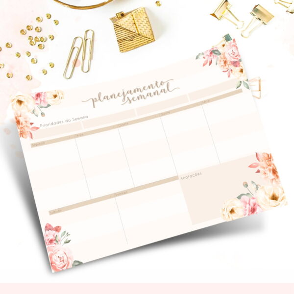 encadernacao digital desk planner floral planners