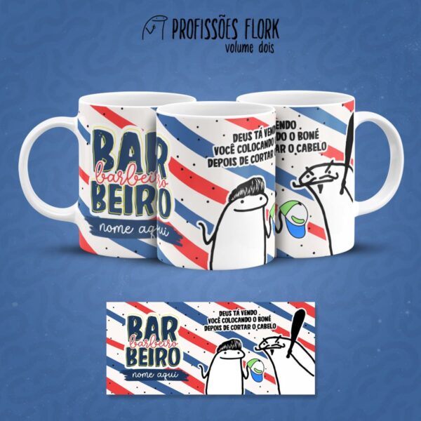Estampa Caneca Barbeiro Profissões Flork Arquivo Jpg