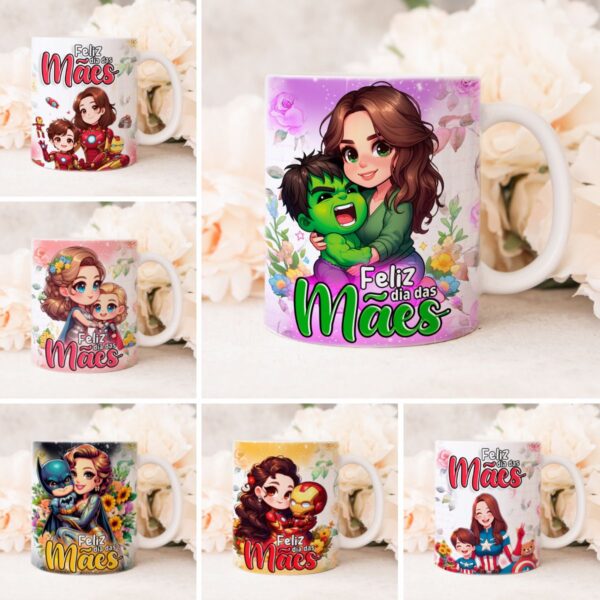 Estampas Caneca Dia das Mães Heróis Marvel + Ilustrações Png