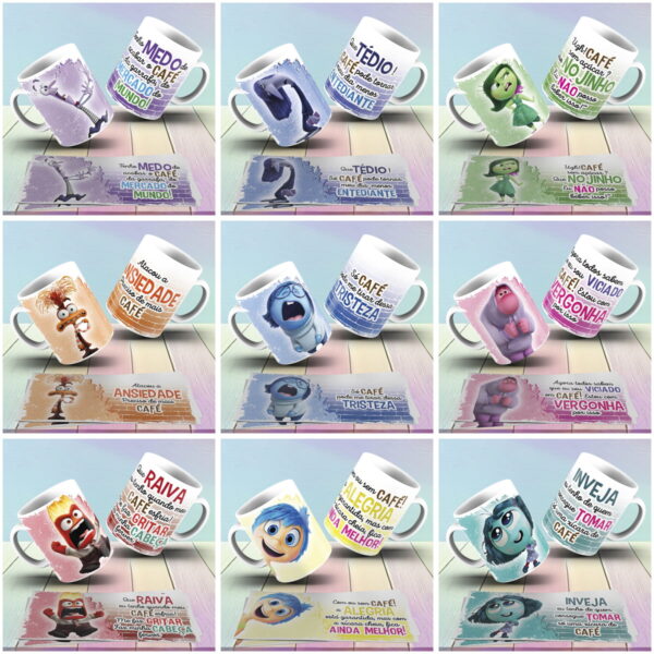 Estampas Caneca Divertida Mente 2 Ansiedade Medo Tédio Raiva