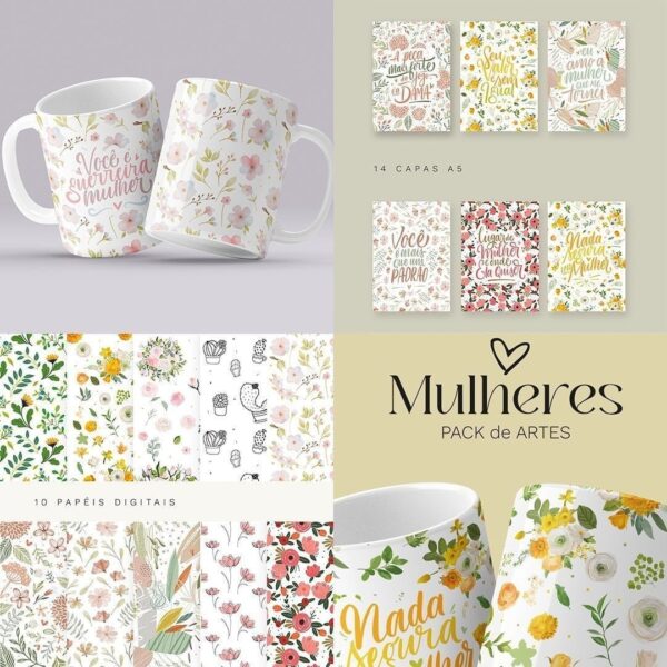 Estampas Caneca Mulher 2023 Ilustrações Delicadas + Frases