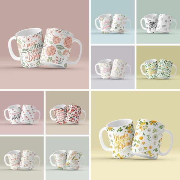 Estampas Caneca Mulher 2023 Ilustrações Delicadas + Frases
