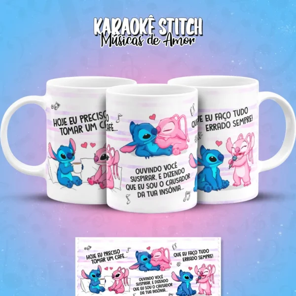 Estampas de Stitch para Canecas de Músicas Românticas