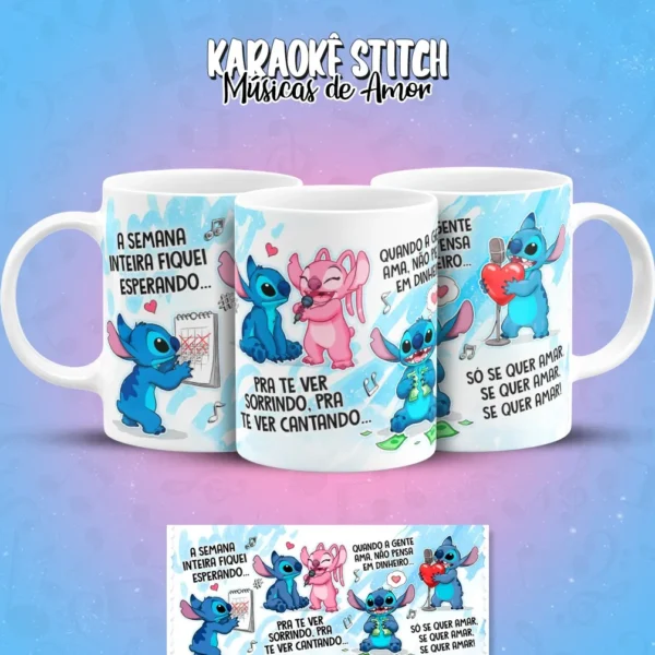 Estampas de Stitch para Canecas de Músicas Românticas