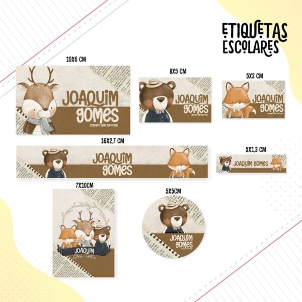 etiqueta escolar animais animais vintage arquivo digital adesivar