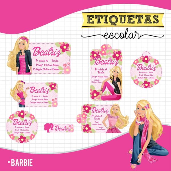 etiqueta escolar barbie arquivo digital etiqueta barbie