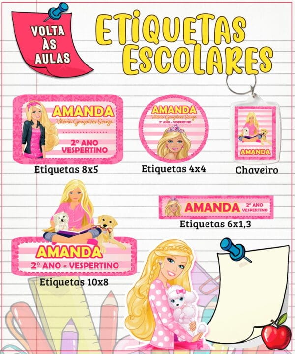 etiqueta escolar barbie rosa arquivo digital etiquetas escolar