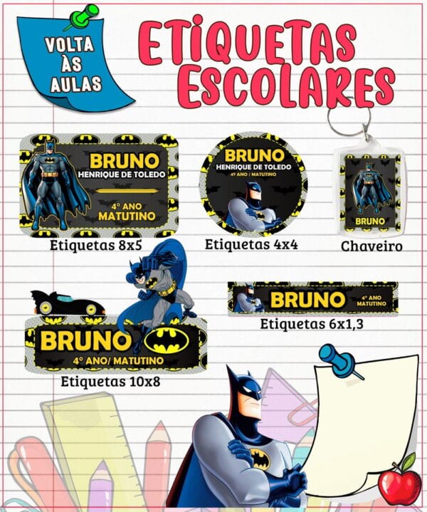 etiqueta escolar batman arquivo digital adesivo escolar