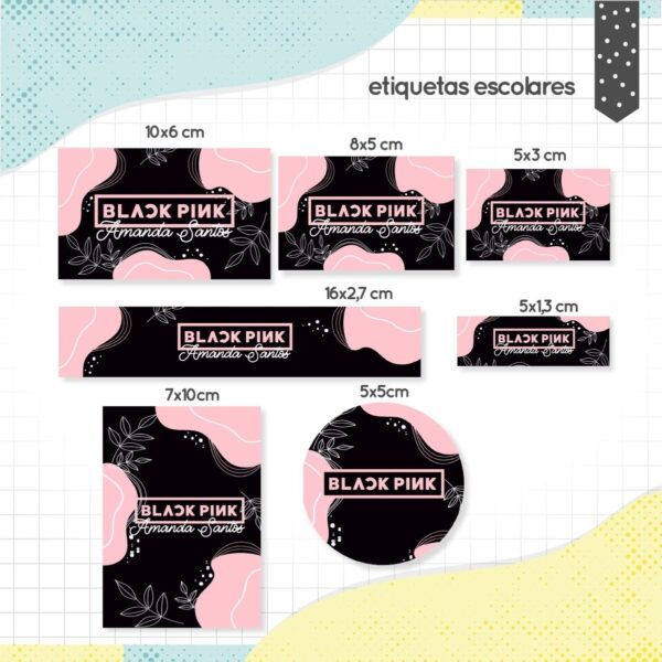 etiqueta escolar black pink arquivo digital volta aulas 1
