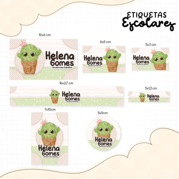Etiqueta Escolar Cactos - Arquivo Digital