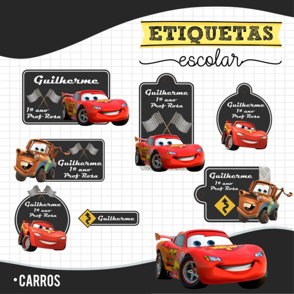 etiqueta escolar carros arquivo digital volta as aulas