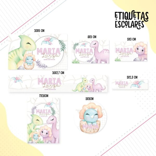 Etiqueta Escolar Dino Menina - Arquivo Digital