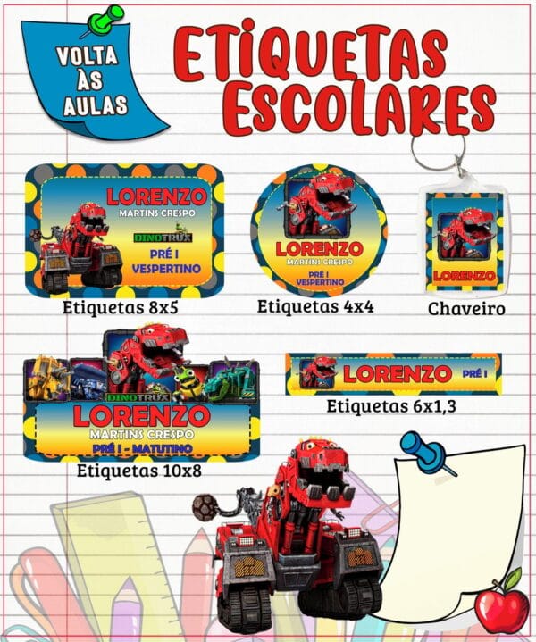etiqueta escolar dinotrux arquivo digital etiquetas escolares em formato digital para download