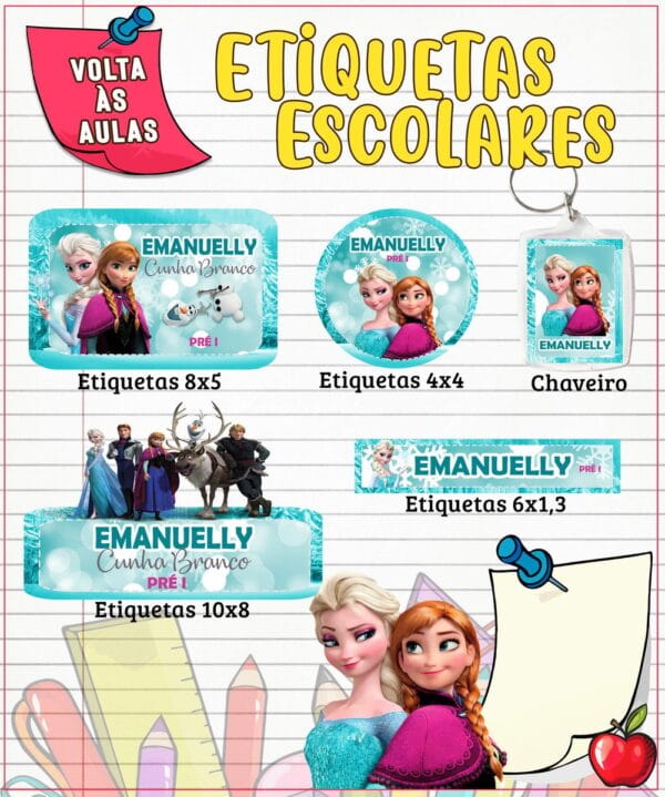 etiqueta escolar frozen arquivo digital volta aulas
