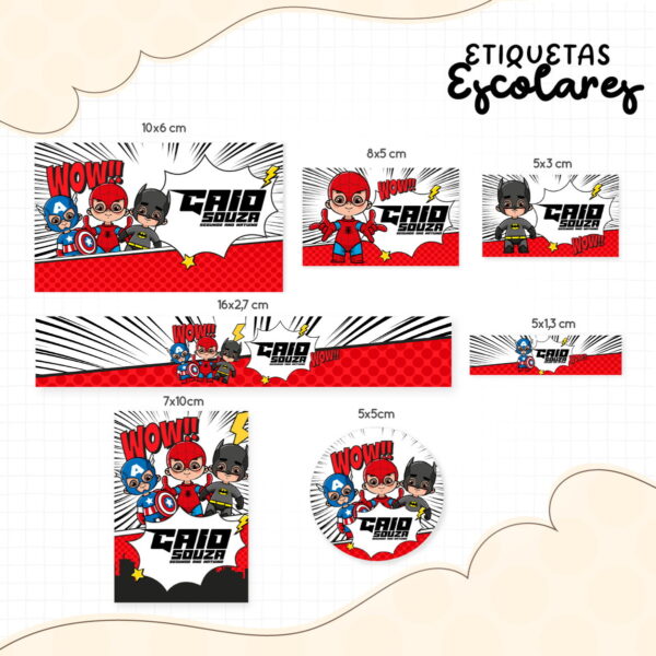etiqueta escolar herois cute arquivo digital papelaria digital