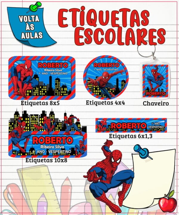 etiqueta escolar homem aranha arquivo digital aulas