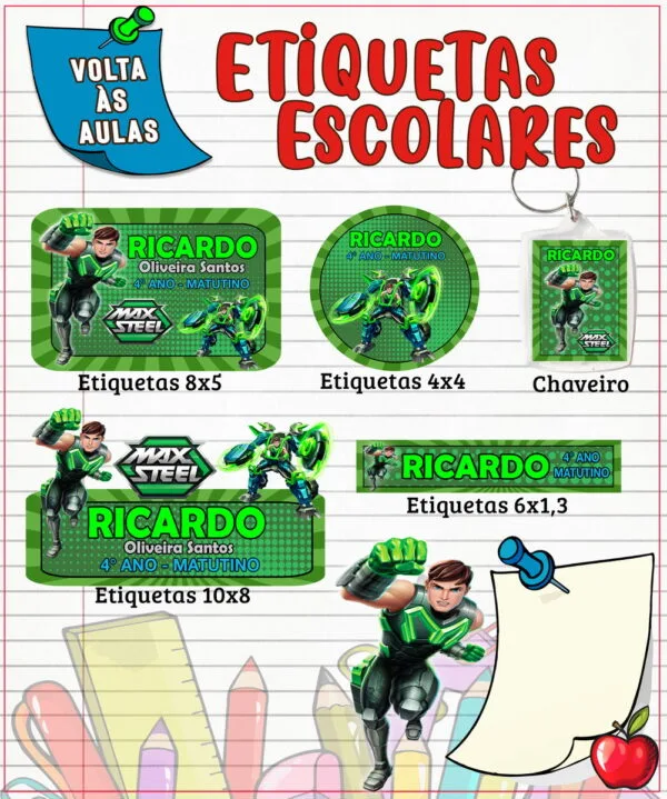 etiqueta escolar max steel arquivo digital etiqueta volta as aulas