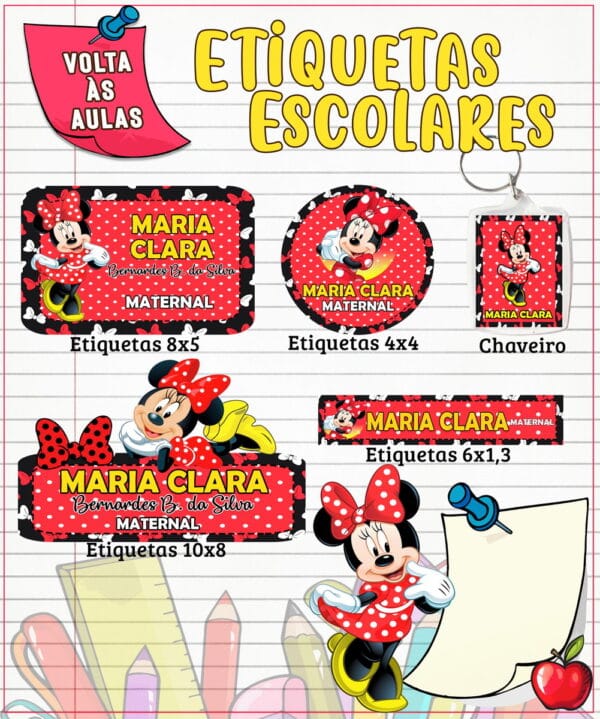 etiqueta escolar minnie vermelha arquivo digital adesivo escolar minnie vermelha