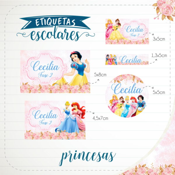 etiqueta escolar princesas arquivo digital escola