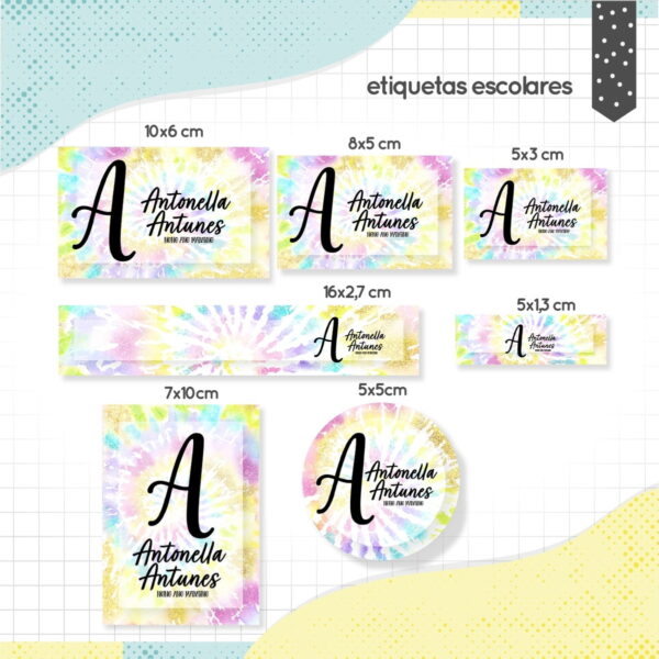 etiqueta escolar tiedye arquivo digital adesivar