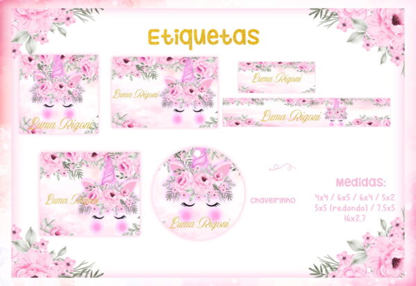 etiqueta escolar unicornio floral arquivo digital volta aulas