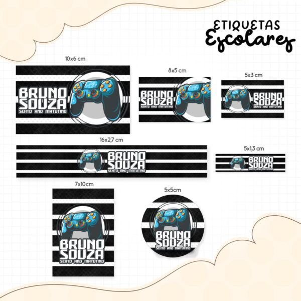 etiqueta escolar video game arquivo digital personalizacao