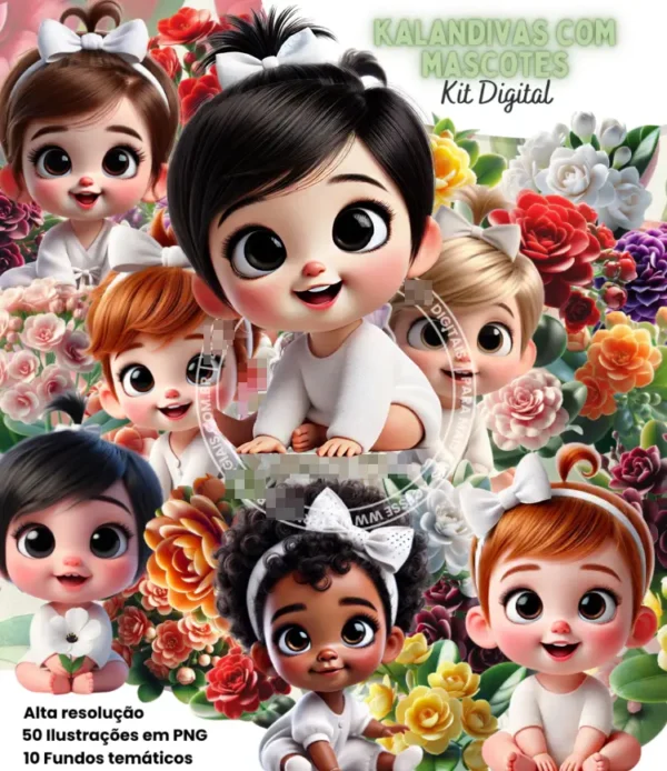 Flores e Mascotes Calandivas: Coleção Exclusiva em PNG