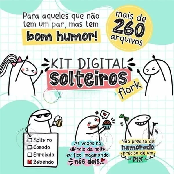 Flork Solteiros Kit Digital Pack Artes Frases Ilustrações