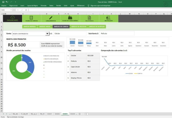 Fluxo Caixa Diário Excel Receitas Despesas Realizado X Metas