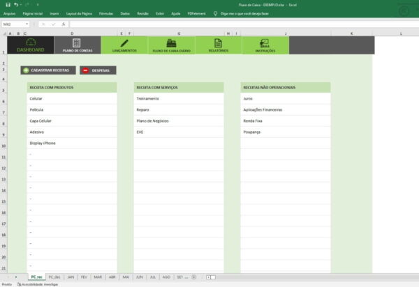 Fluxo Caixa Diário Excel Receitas Despesas Realizado X Metas