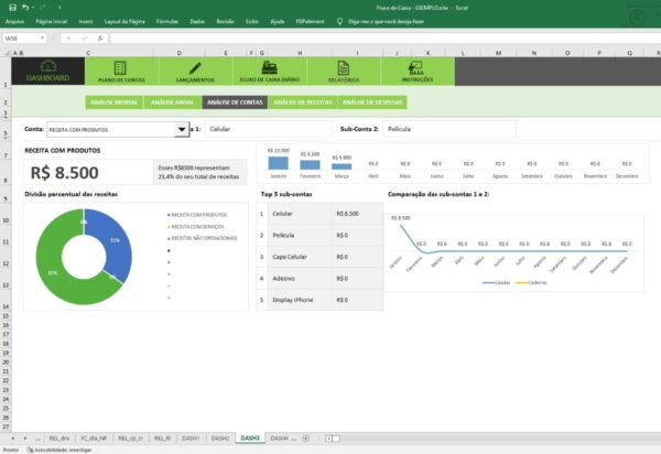 Fluxo Caixa Excel Análise Mensal Anual Plano De Contas