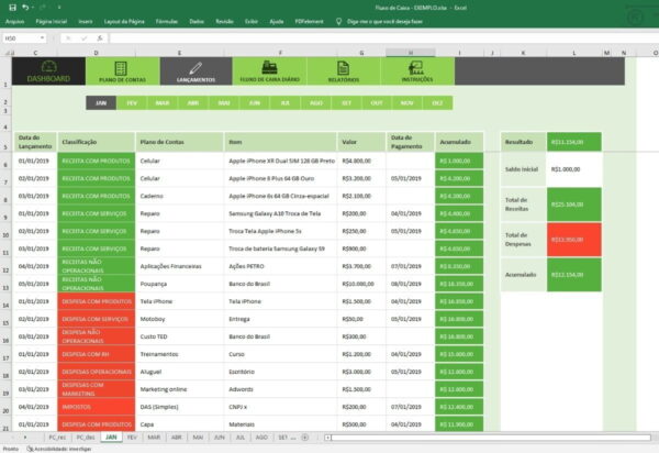 Fluxo Caixa Excel Análise Mensal Anual Plano De Contas