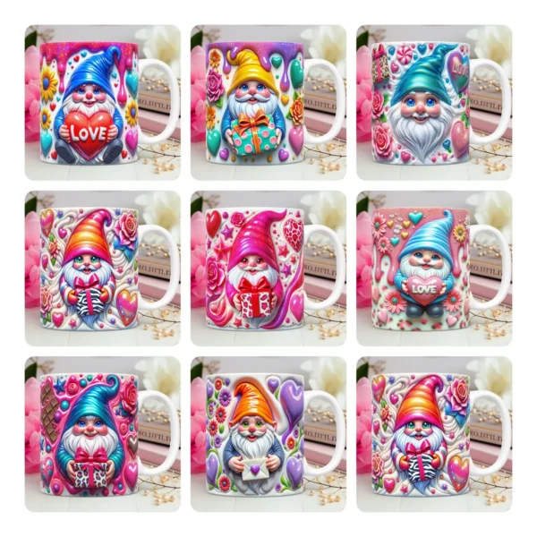 Gnomos Amorosos em 3D - Artes para Personalizar Canecas