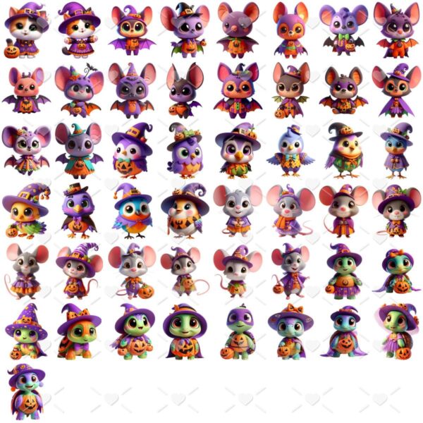 Ilustrações Animais Fofinhos Halloween Png Baby Kit Digital