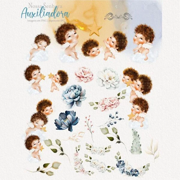 Ilustrações Aquarela Nossa Senhora Auxiliadora Kit Digital