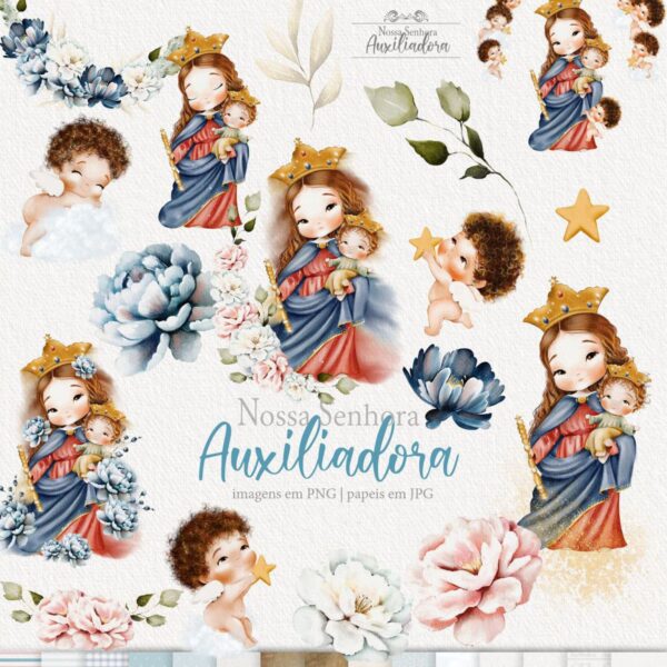 Ilustrações Aquarela Nossa Senhora Auxiliadora Kit Digital