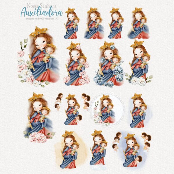 Ilustrações Aquarela Nossa Senhora Auxiliadora Kit Digital