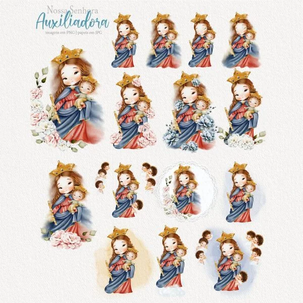 Ilustrações Aquarela Nossa Senhora Auxiliadora Kit Digital