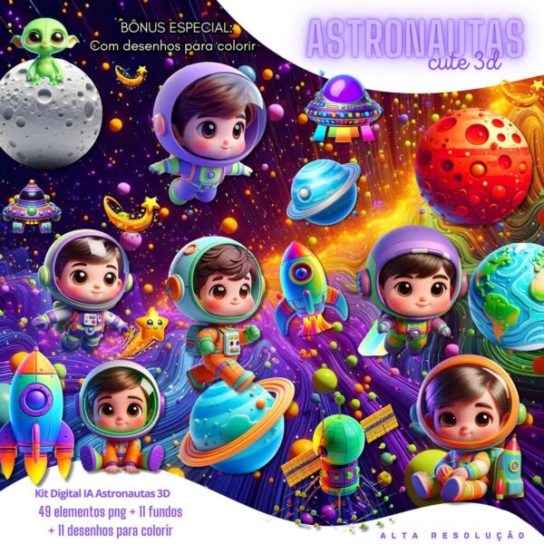 Ilustracoes Astronauta Png Baby Fofo Kit Digital 3d 2