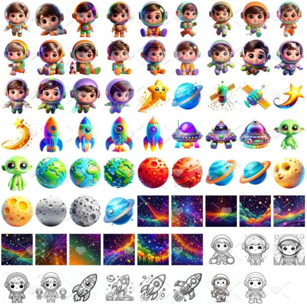 Ilustracoes Astronauta Png Baby Fofo Kit Digital 3d